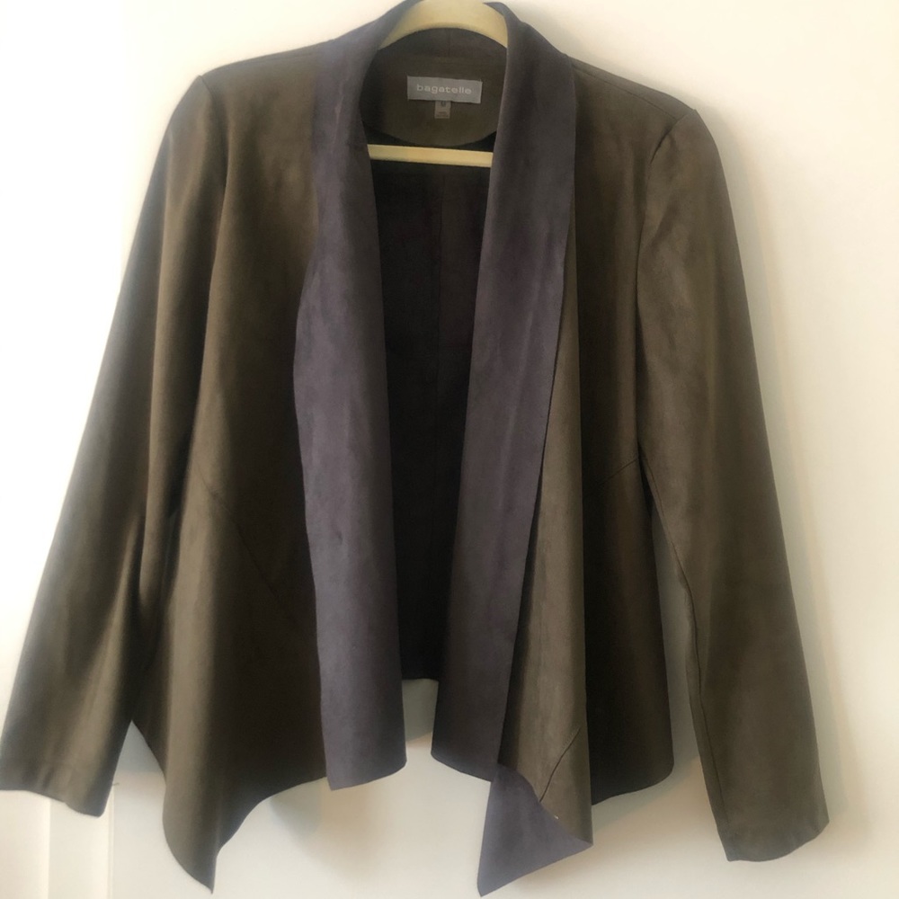 Green Faux Suede Fitted Jacket - blazer type fit